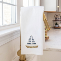 Watercolor Sailboat Rustic Marlin Tea Towel