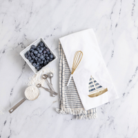 Watercolor Sailboat Rustic Marlin Tea Towel