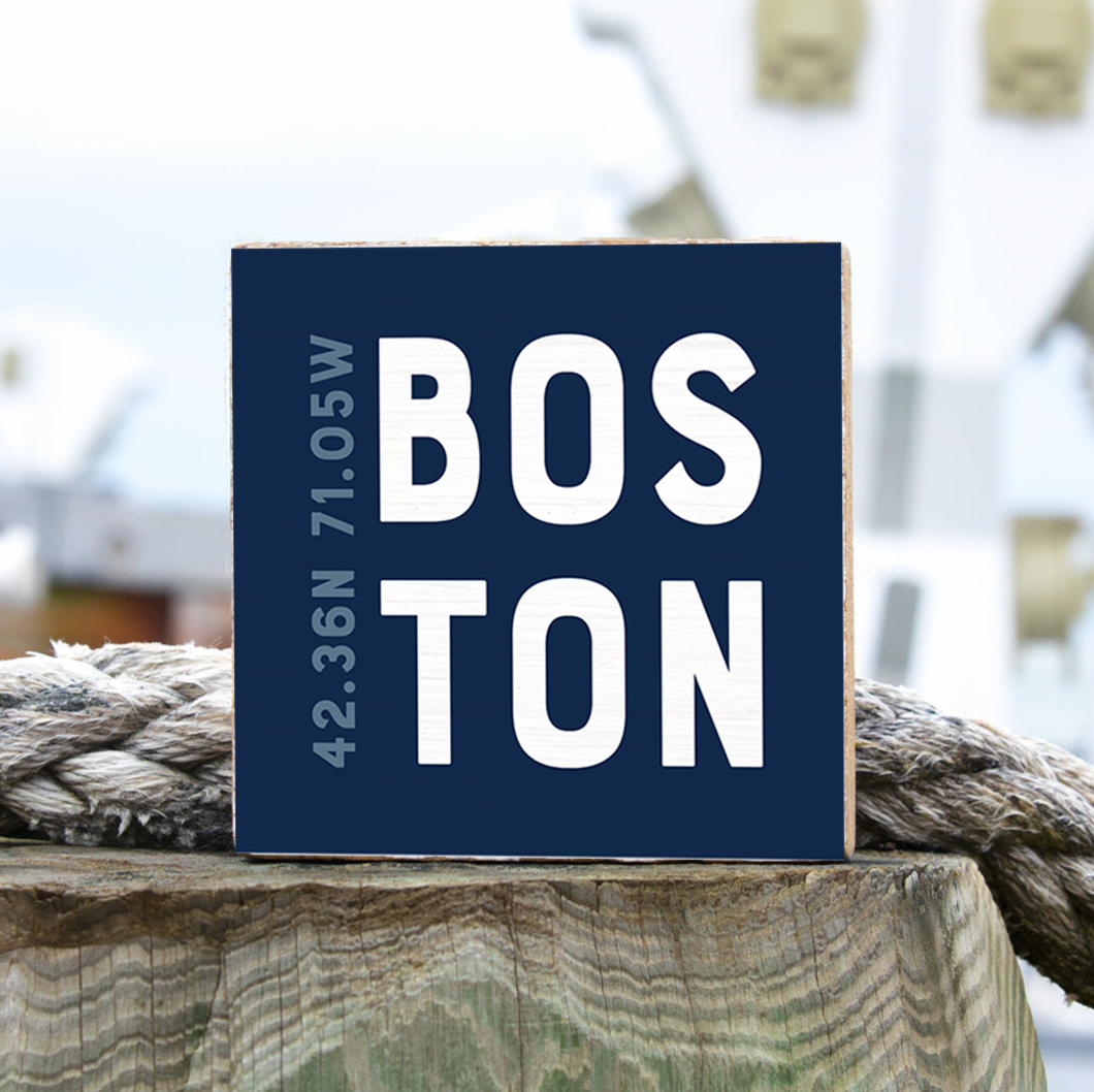 Boston Coordinates Decorative Wooden Block