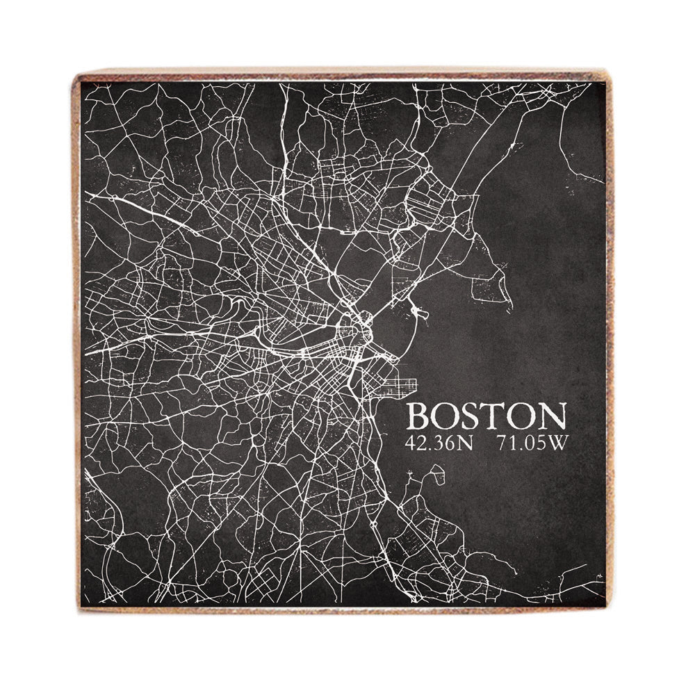 Charcoal Boston City Grid Square Block Sign