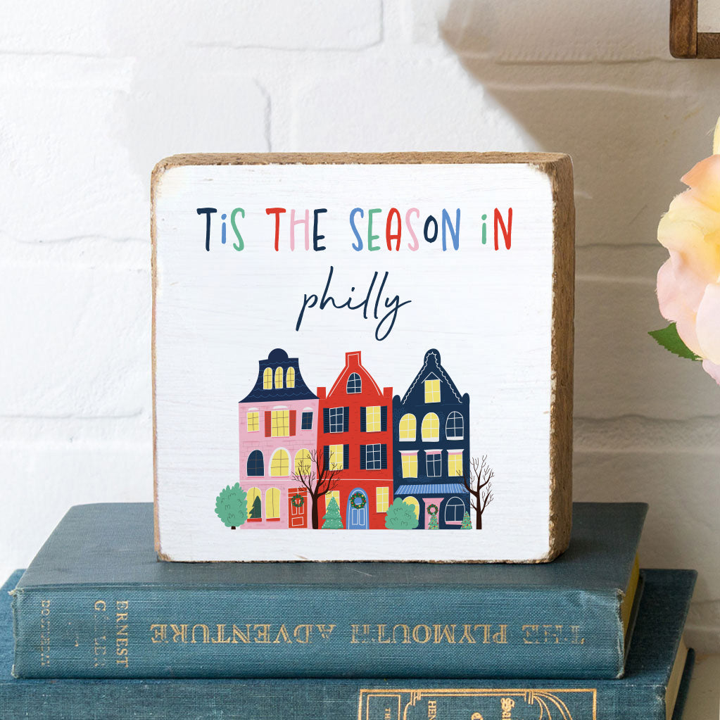 Tis The Season Personalized Square Block Sign