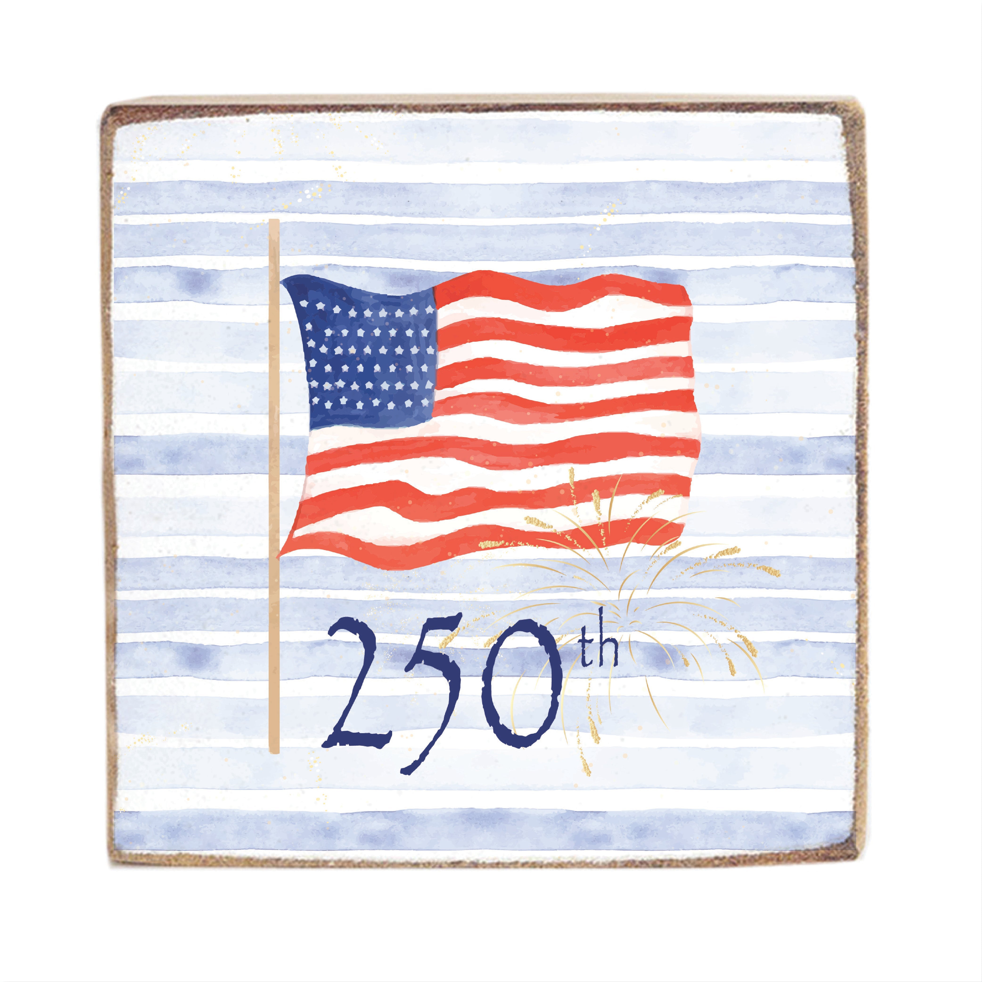 America Flag 250 Wooden Block | Block Square | Rustic Marlin