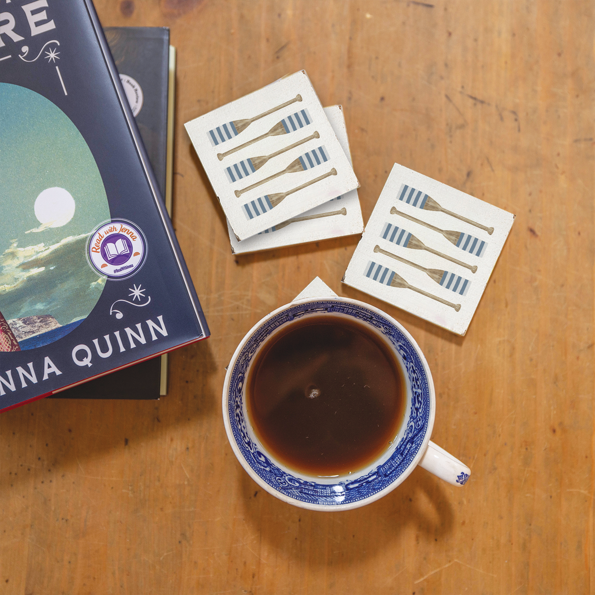 Striped Oars Rustic Marlin Coaster Set