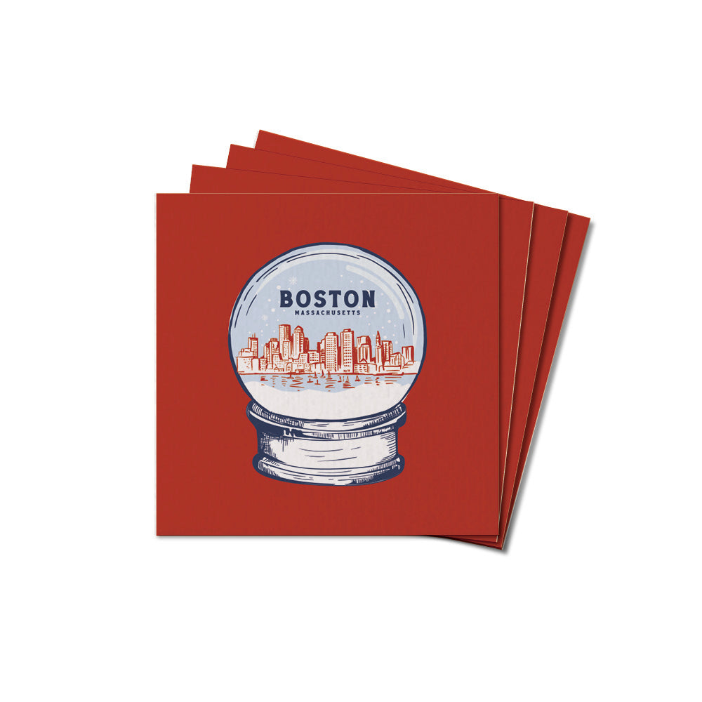 Red White and Blue Boston Snowglobe Coaster Set
