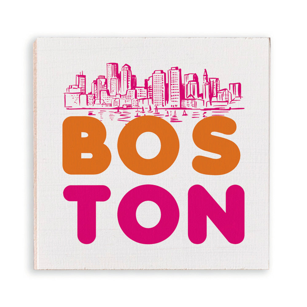 Orange and Pink Boston Skyline Magnet
