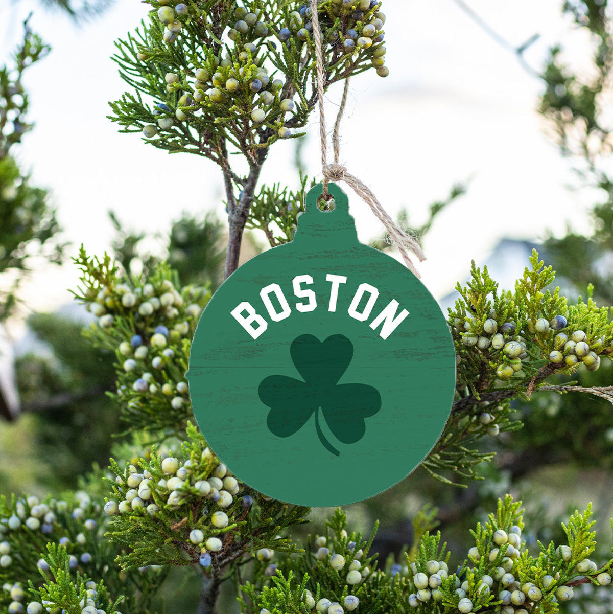 Green and White Boston Ornament