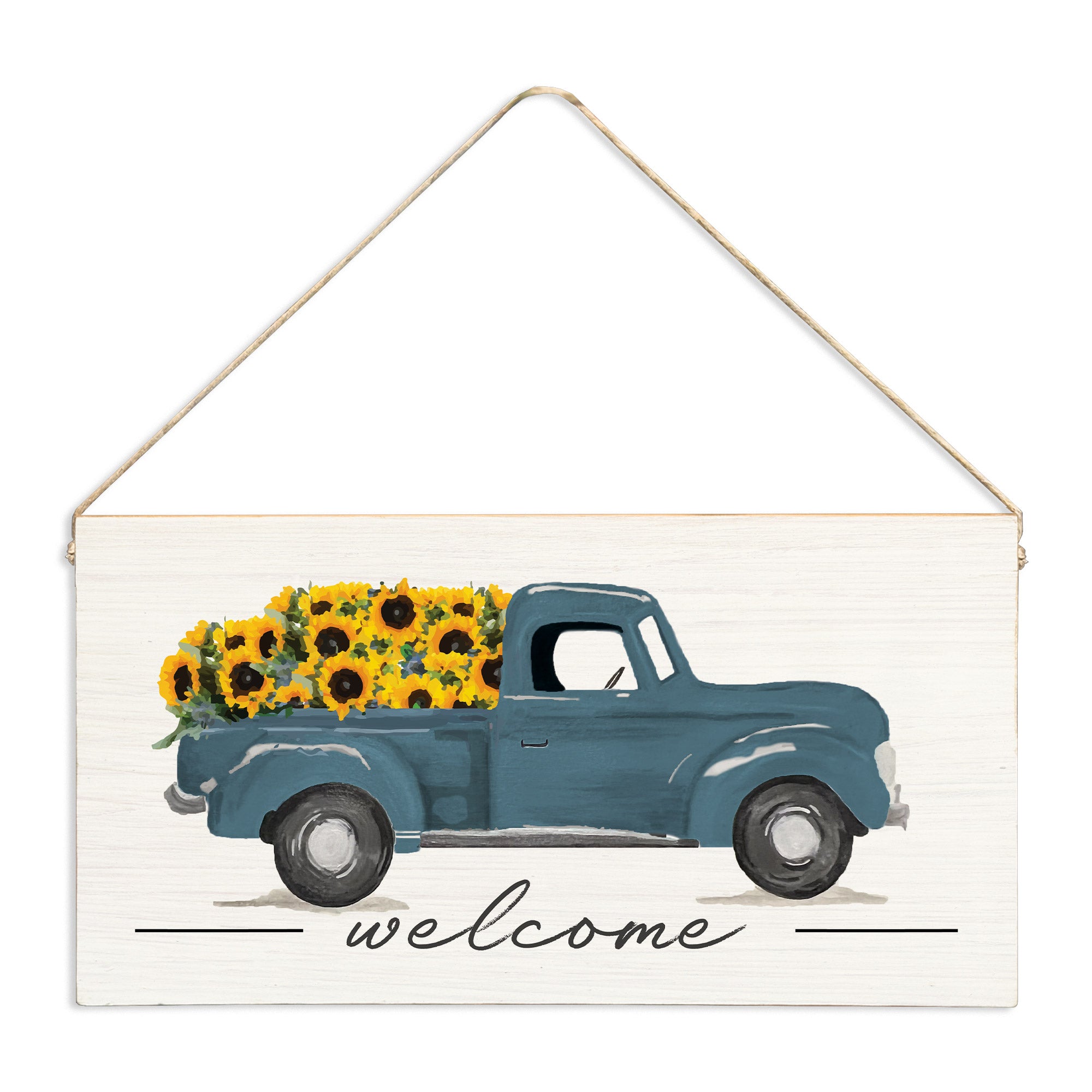 Sunflower Truck Welcome | Twine Sign – Rustic Marlin