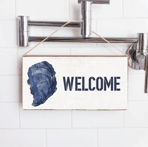 Indigo Welcome Oyster Twine Hanging Sign