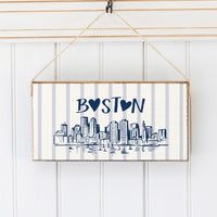 Boston Blue Striped Skyline Twine Sign