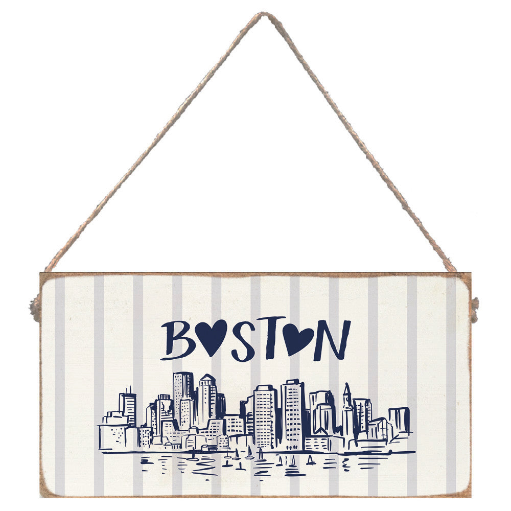 Boston Blue Striped Skyline Twine Sign