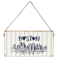 Boston Blue Striped Skyline Twine Sign