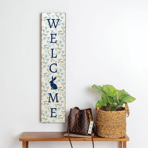 Blue Floral Bunny Welcome Leaner