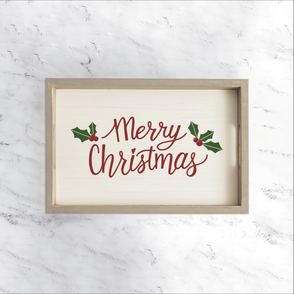 Merry Christmas Holly Leaves Serving Tray