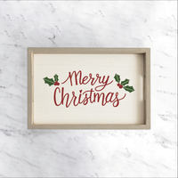 Merry Christmas Holly Leaves Serving Tray
