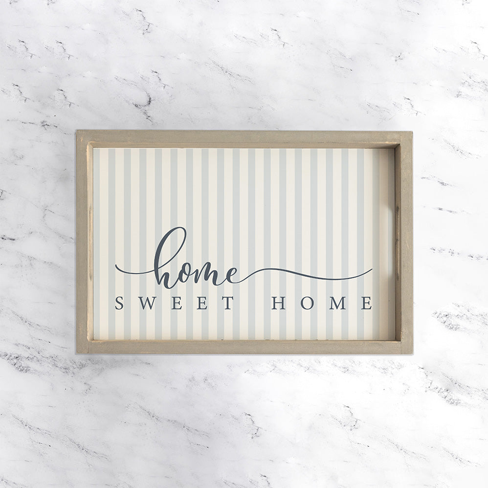 Blue and White Striped Home Sweet Home Serving Tray