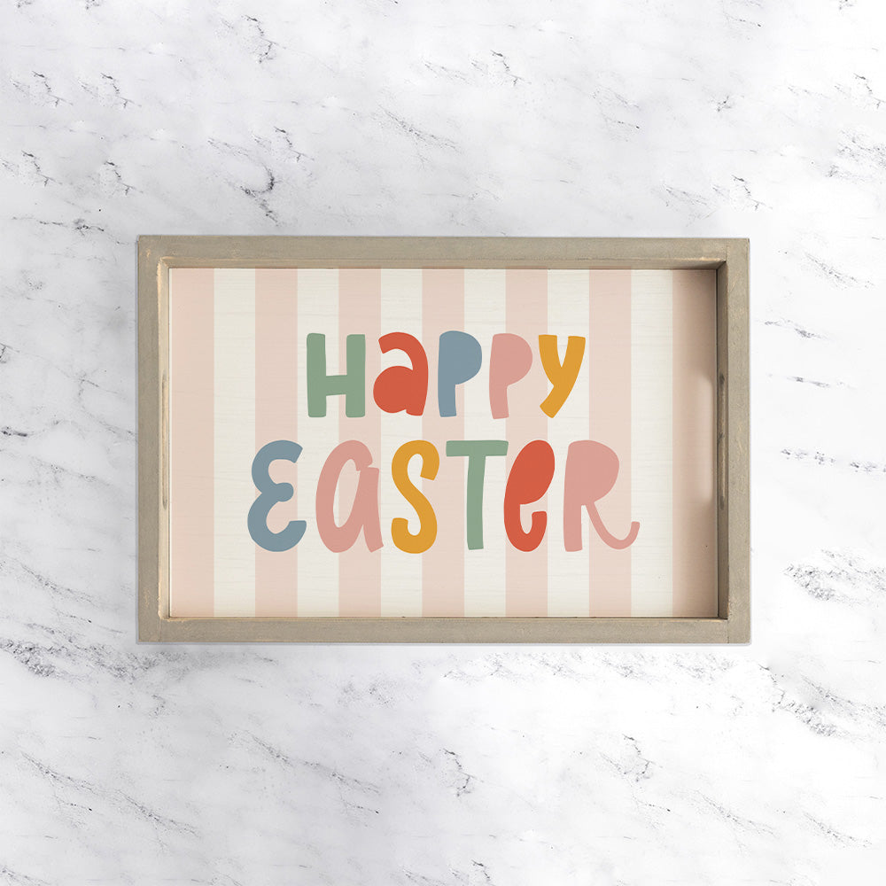 Pink Striped Happy Easter Serving Tray
