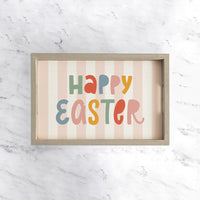 Pink Striped Happy Easter Serving Tray