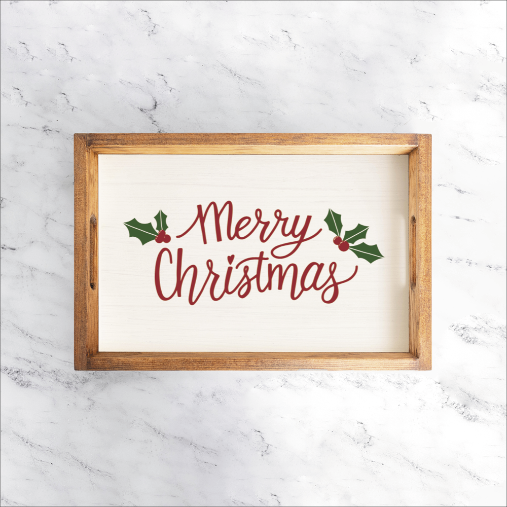 Merry Christmas Holly Leaves Serving Tray