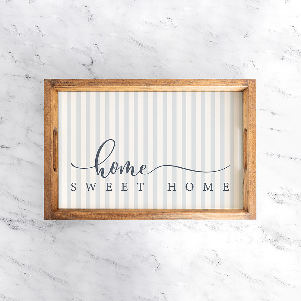 Blue and White Striped Home Sweet Home Serving Tray