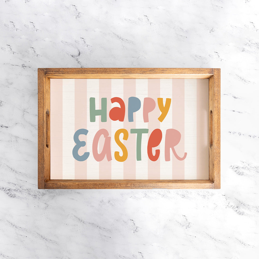 Pink Striped Happy Easter Serving Tray