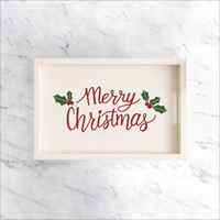 Merry Christmas Holly Leaves Serving Tray