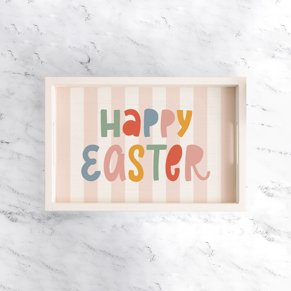Pink Striped Happy Easter Serving Tray