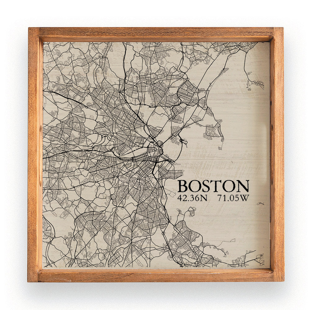 Boston Neutral City Map Wooden Serving Tray