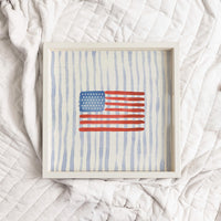 Watercolor American Flag Rustic Marlin Wooden Serving Tray