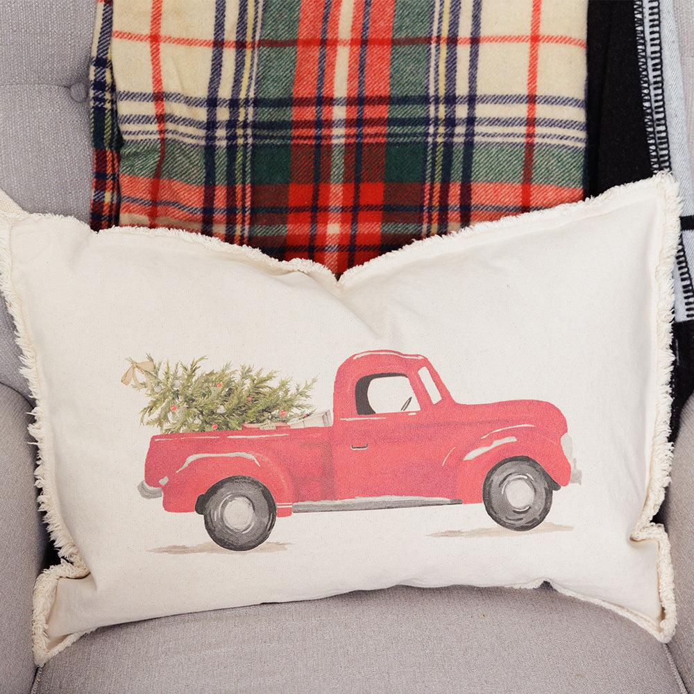 Christmas Tree Truck Lumbar Pillow Rustic Marlin Home Decor