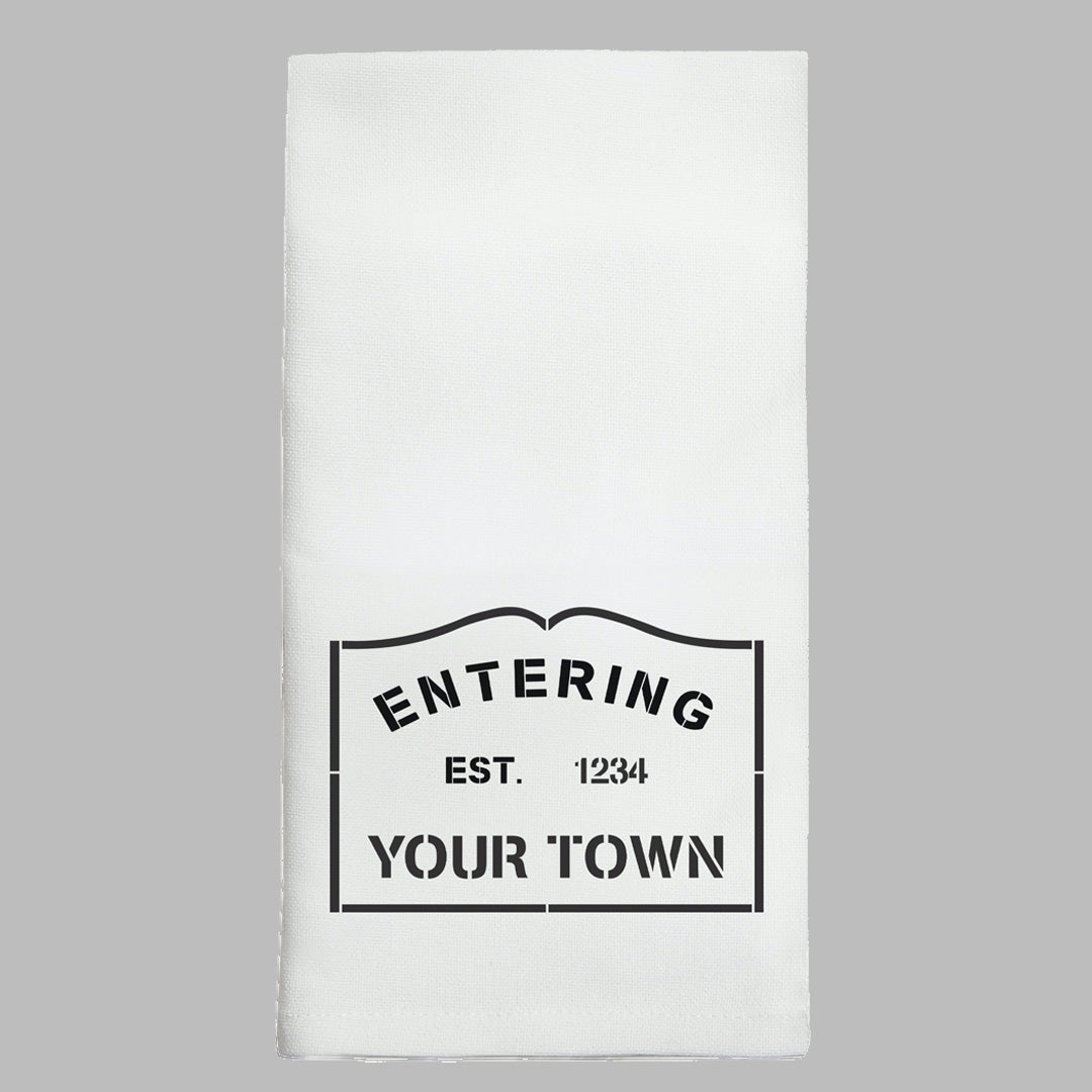 City, State, Coordinates Tea Towel - Personalized Kitchen Towel