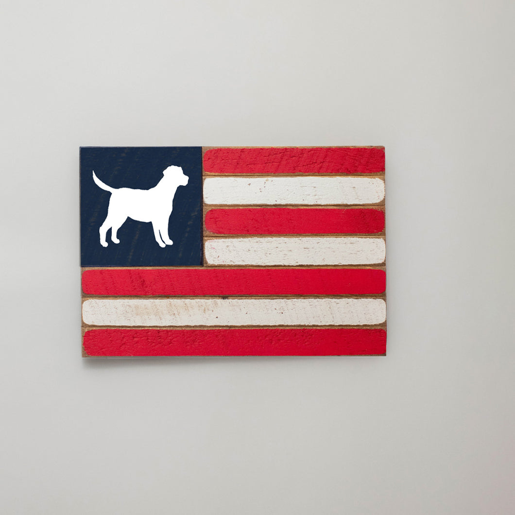 Dog Wooden American Flag