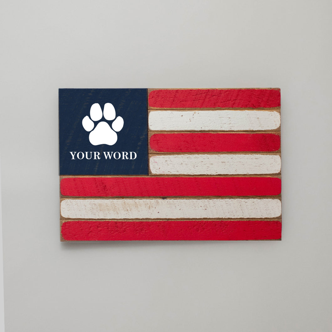 Personalized Paw Print Wooden American Flag