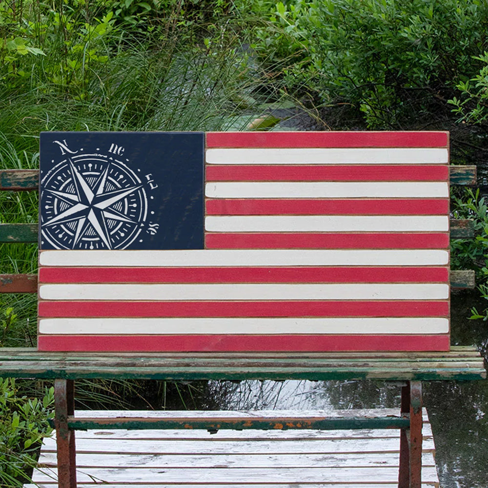 Compass Wooden American Flag