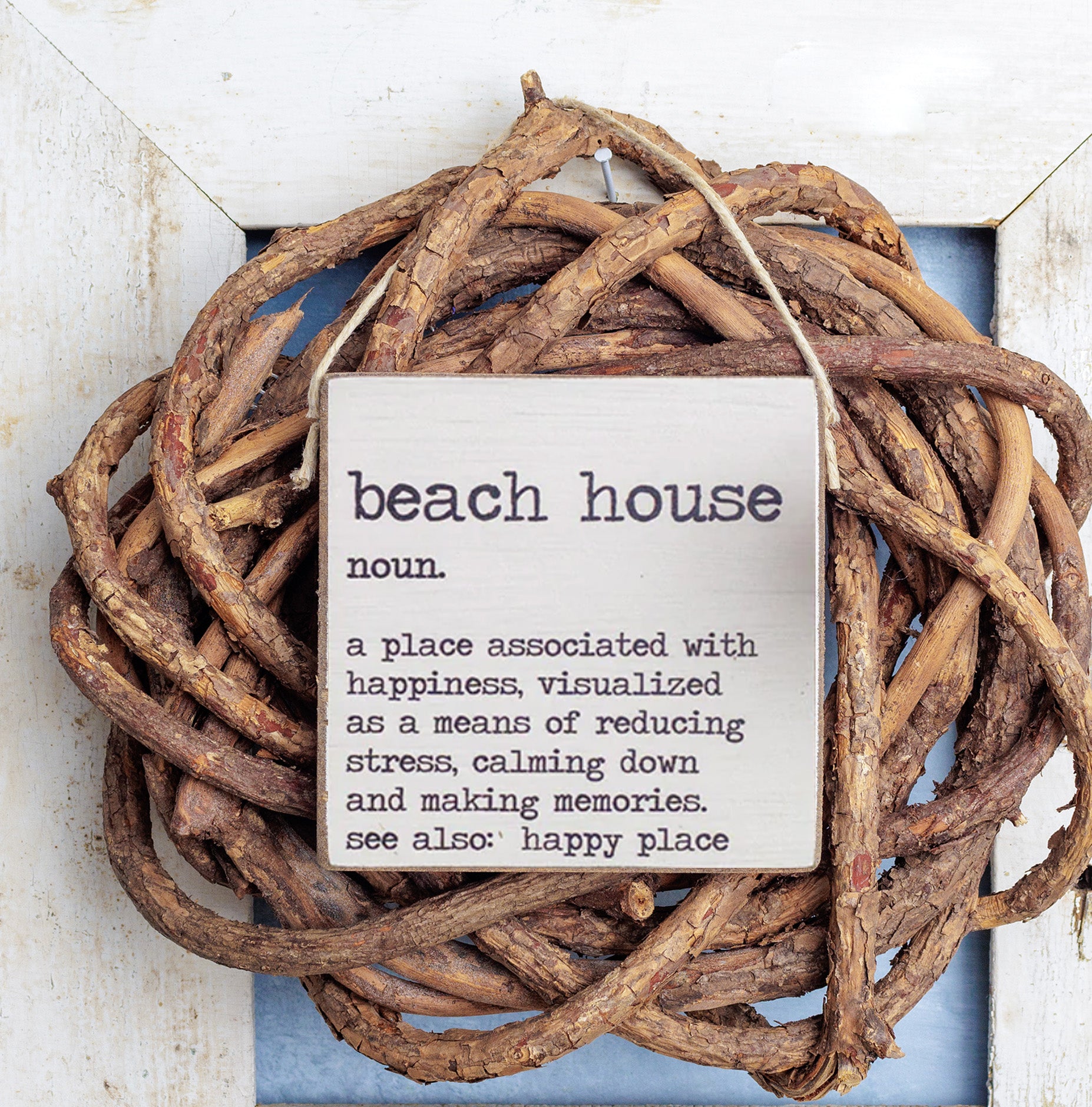 Personalized Your Happy Place Definition Square Twine Sign Rustic Marlin