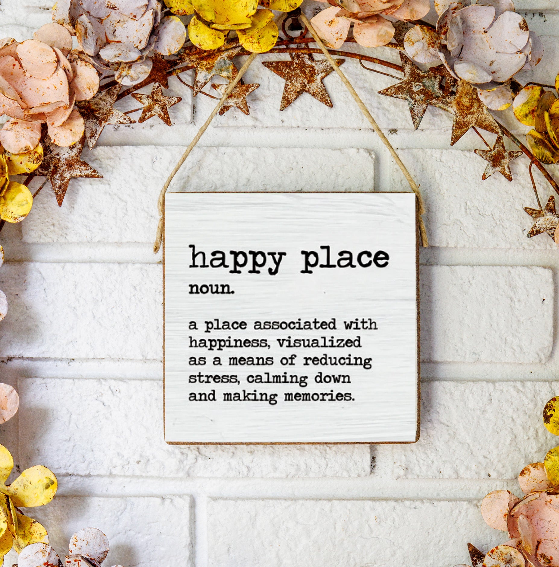 Happy Place Definition Square Twine Sign Rustic Marlin