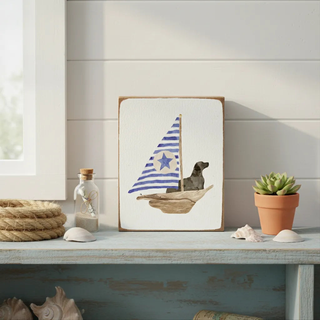 Sailboat + Black Dog Block Sign