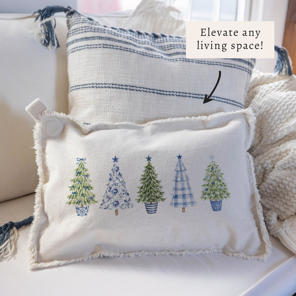 Coastal Cottage Christmas Trees Pillow