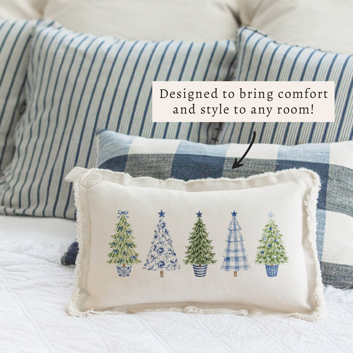 Coastal Cottage Christmas Trees Pillow