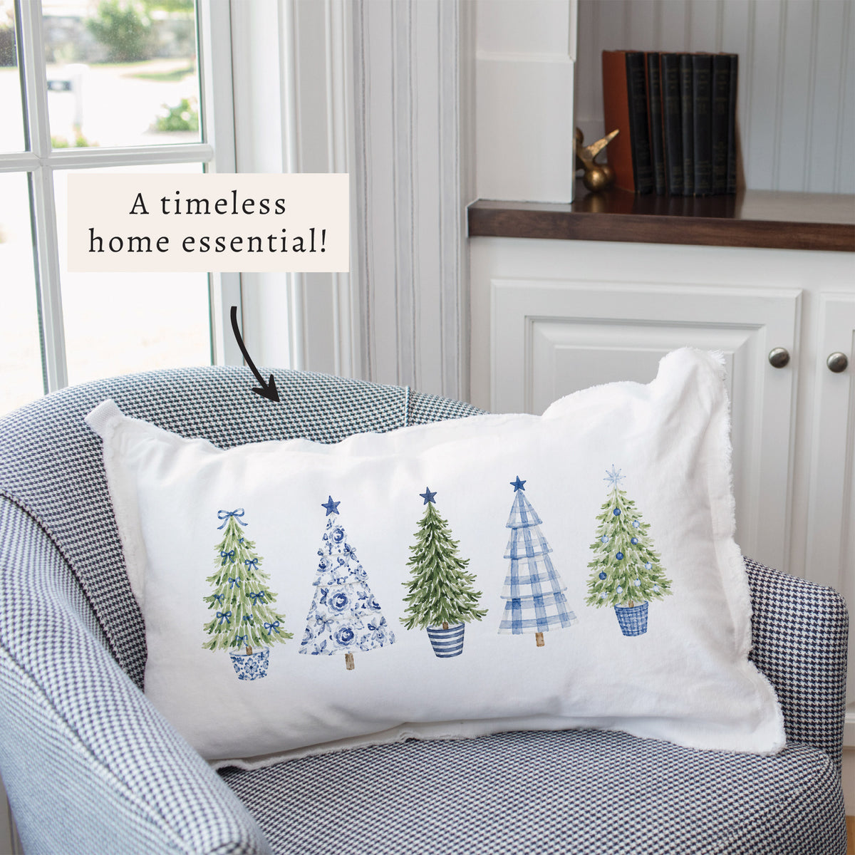 Coastal Cottage Christmas Trees Pillow