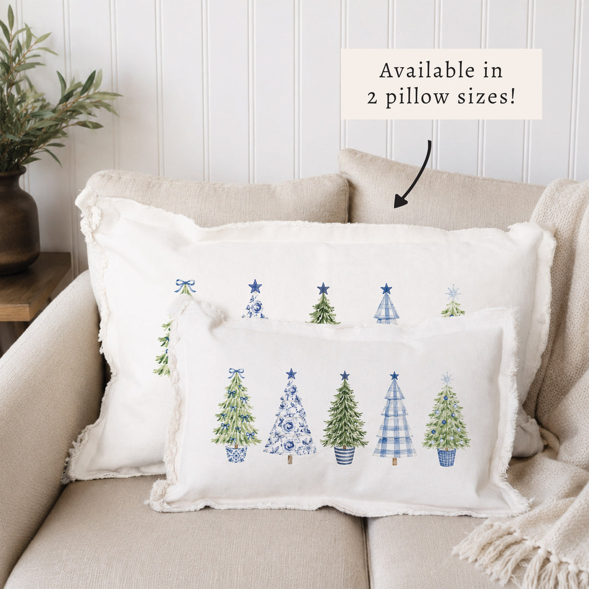 Coastal Cottage Christmas Trees Pillow