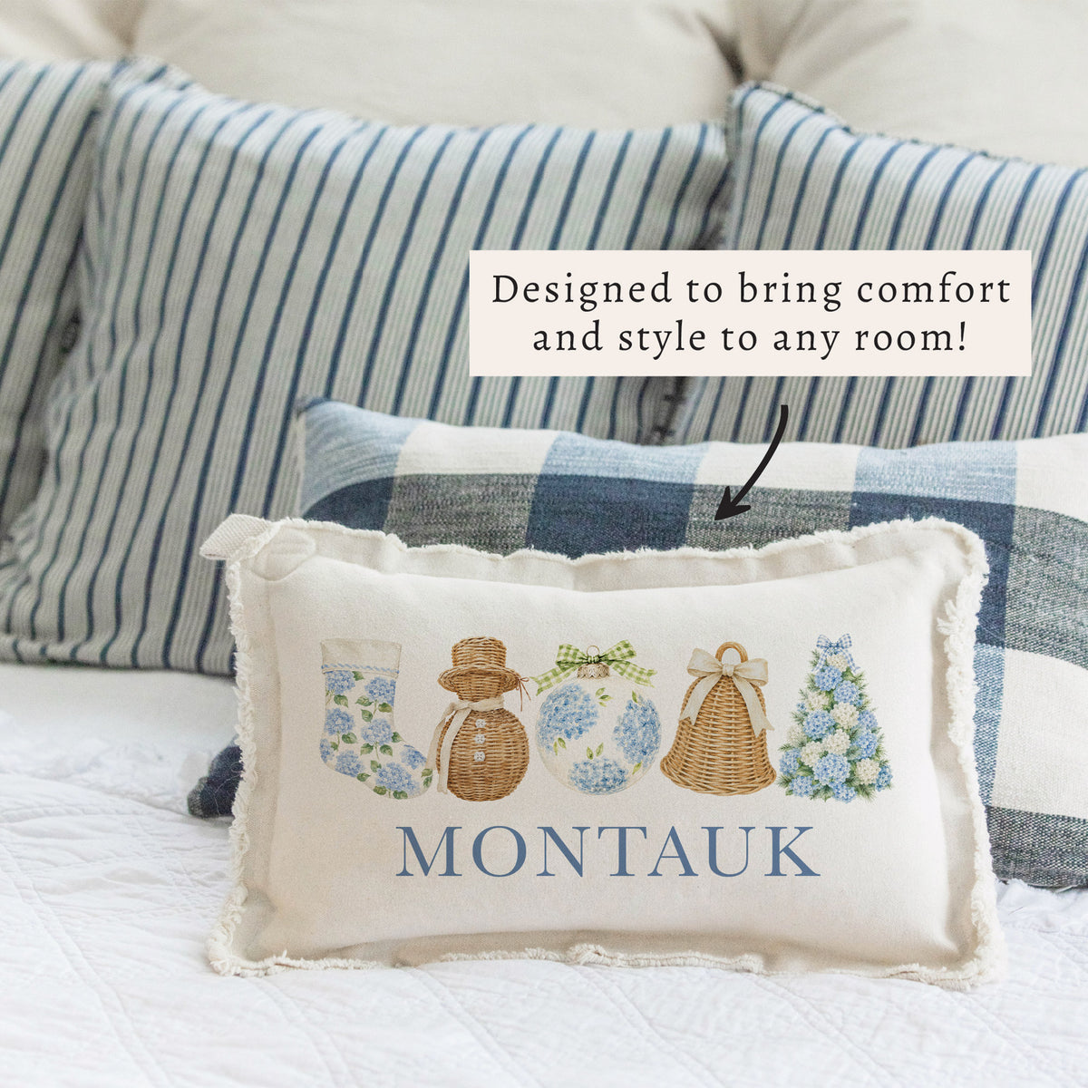 Holiday Hydrangea Icons Personalized Pillow