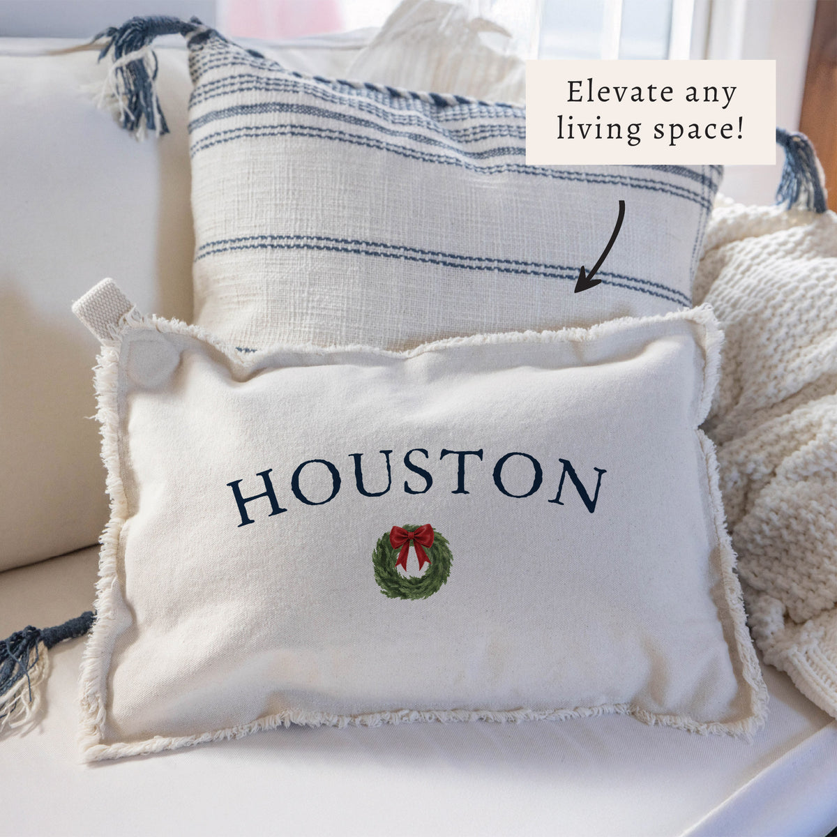 Holiday Wreath Personalized Pillow