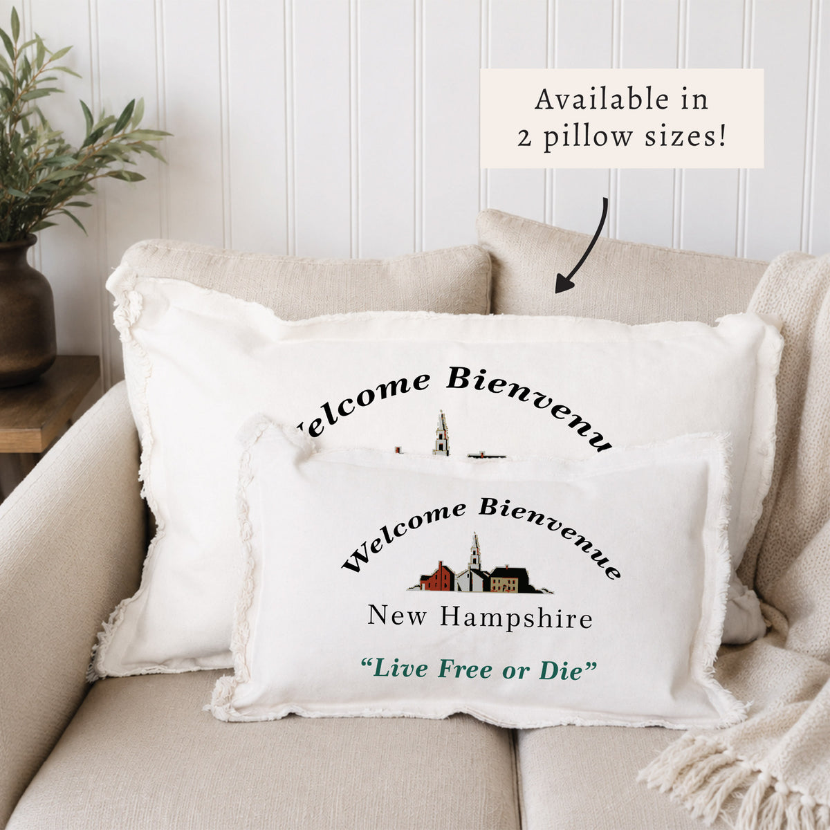 New Hamphshire Welcome Bienvenue Pillow