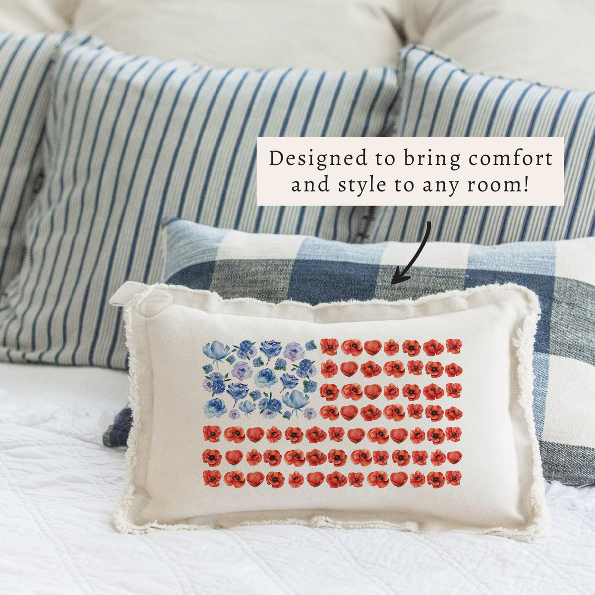 American Flag Floral Pillow