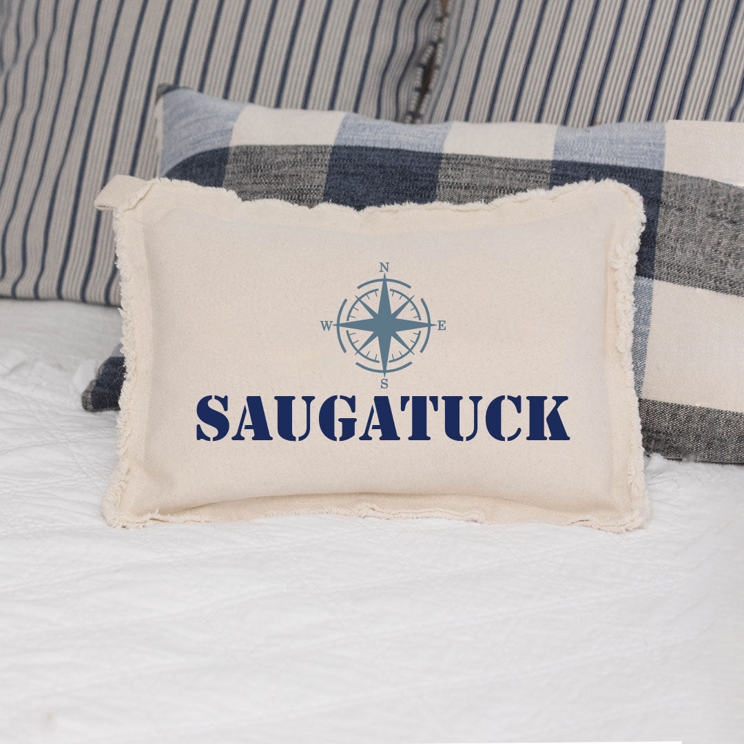 Personalized Compass One Line Text Lumbar Pillow