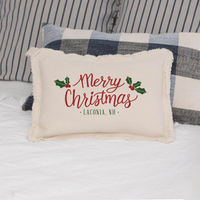 Personalized Merry Christmas Holly Leaves Lumbar Pillow