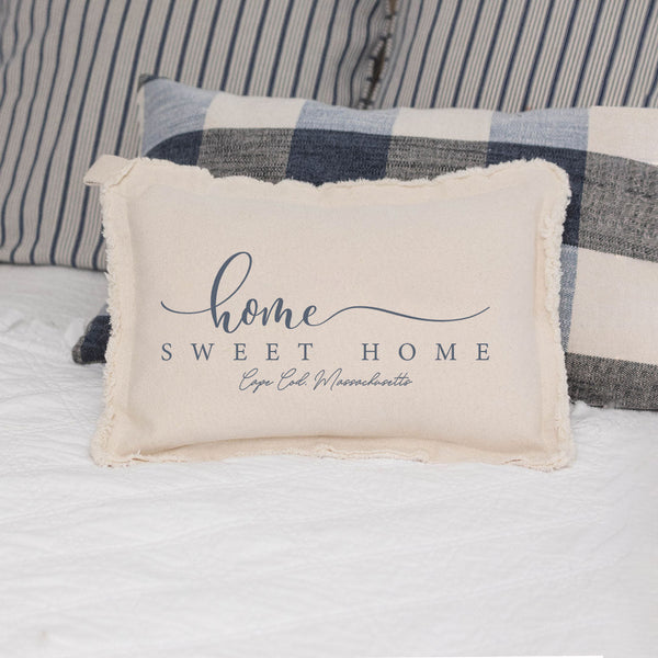 Personalized Grey and White Home Sweet Home Lumbar Pillow