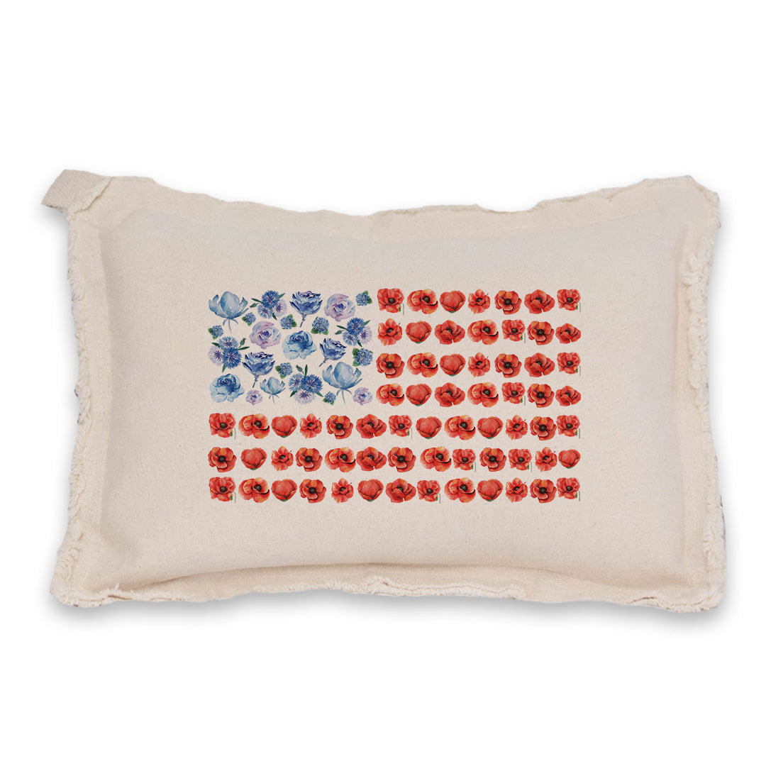 Watercolor Poppy American Flag Lumbar Pillow