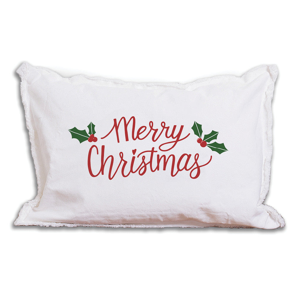 Merry Christmas Holly Leaves Lumbar Pillow