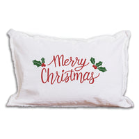 Merry Christmas Holly Leaves Lumbar Pillow